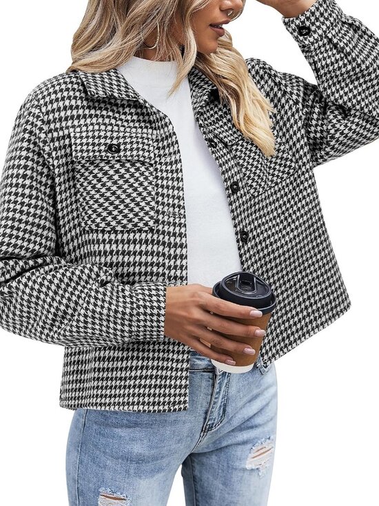 Jackets & Blazers - Flannels for Women Cropped Shacket Jacket Fashion Plaid Fall Coat | Button down